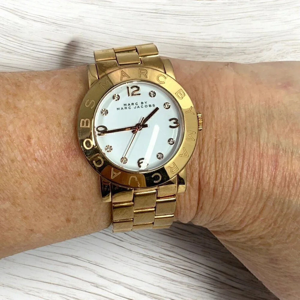 Marc Jacobs AMY Rose Gold Tone Stainless Steel Analog Crystal Wristwatch MBM3077